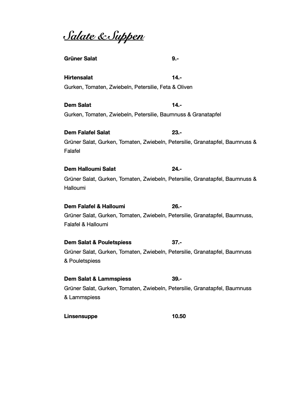 Speisekarte restaurant Baselland, restaurant dem basel, basel restaurant, food basel